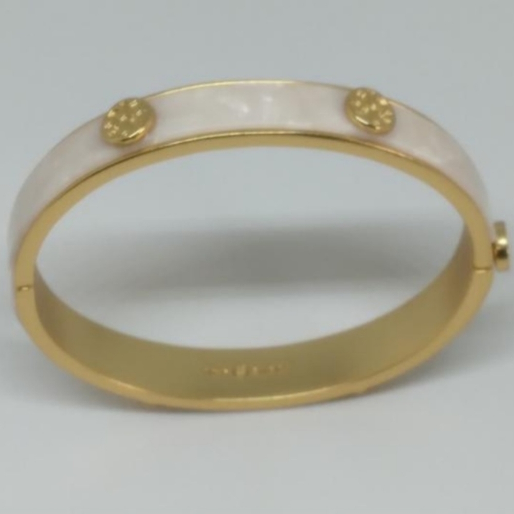SOLD! Tory Burch Natural MOP & Matte Gold Bangle Style Bracelet - Picture 6 of 8